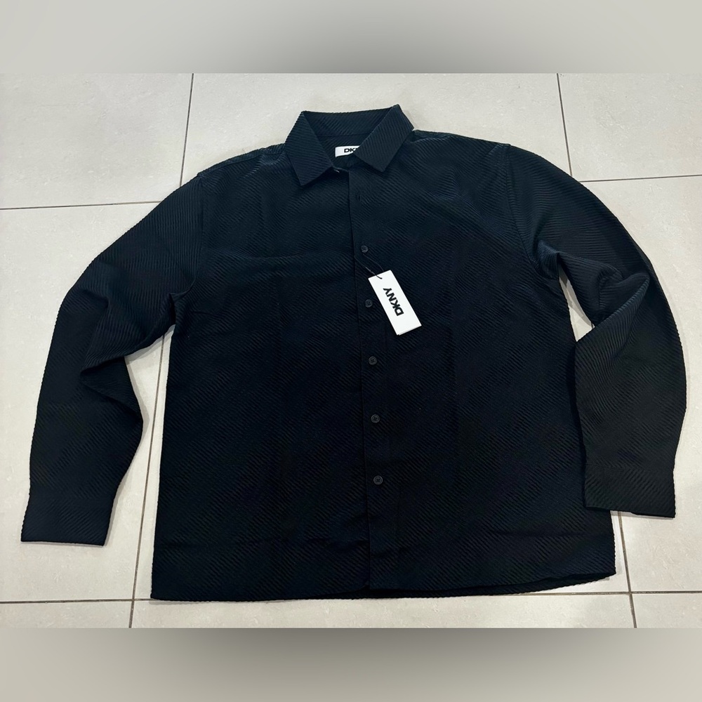 DKNY Black Diagonal Textured Button-Down Shirt